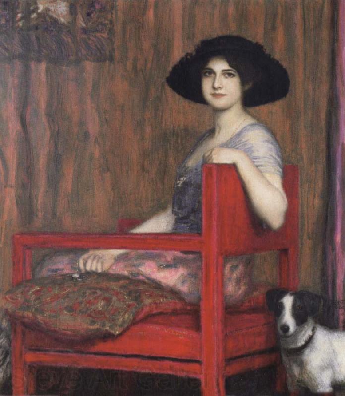 Fernand Khnopff Mary von Stuck in a Red Armchair Spain oil painting art